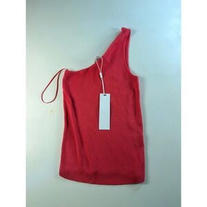 EVERY One Shoulder Top Women XS Coral Pink Y2K Ribbed Knit Asymmetrical Top